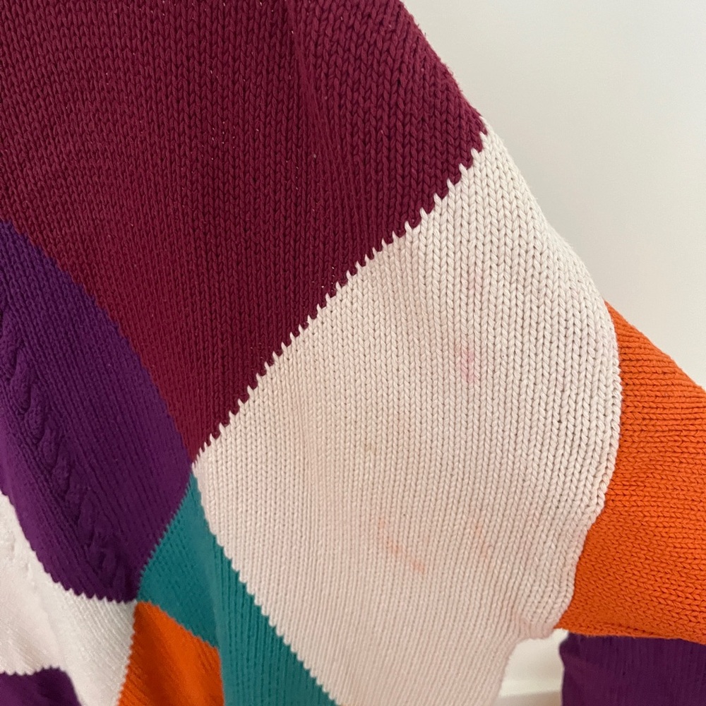 Vintage 90s Colorful Knit Sweater 100% Cotton Boston Traders Brand - Picture 4 of 5